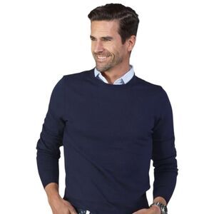 Collars & Co Sweater Men L Blue Cotton Cashmere Luxury Touch Crewneck Preppy NWT